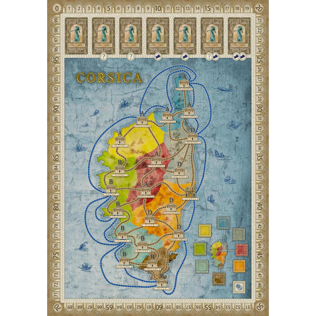 Concordia Gallia and Corsica expansion Corsica map showing 20 cities across eight provinces