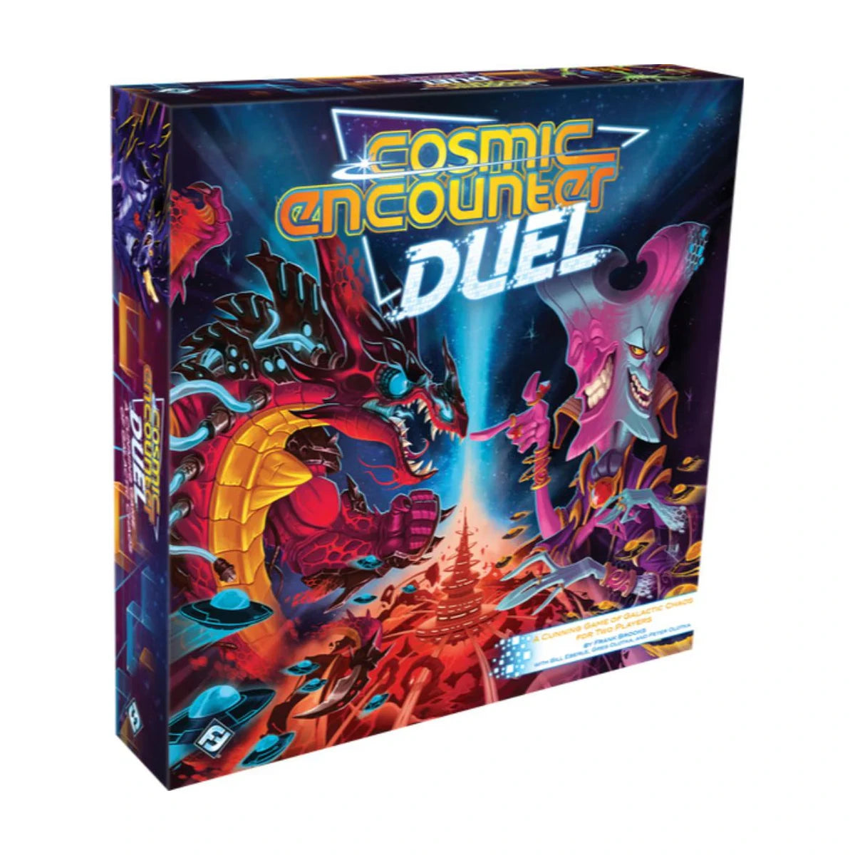 Cosmic Encounter Duel two-player board game box featuring colourful alien rivals in a galactic showdown