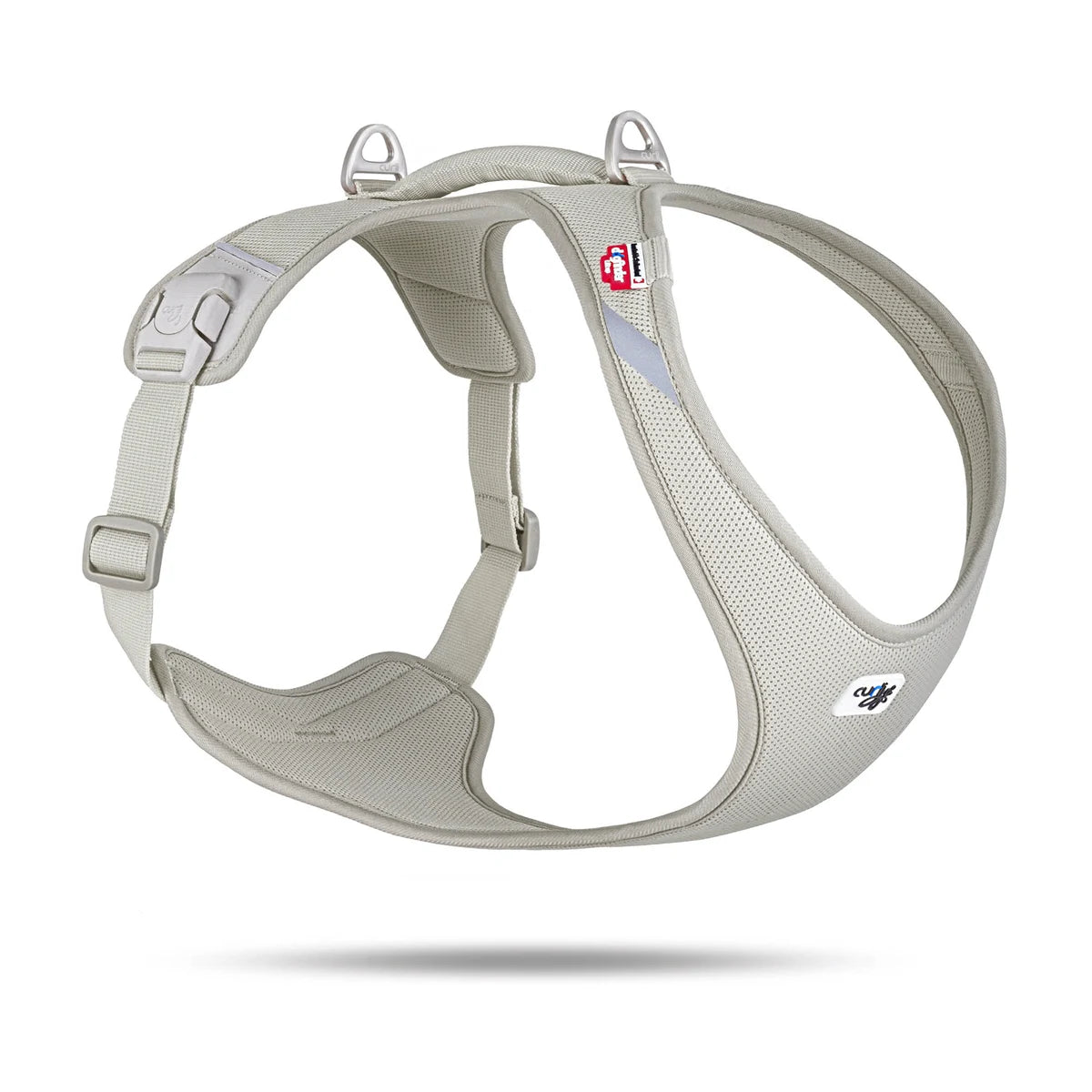 Curli Belka Comfort Air Mesh dog harness in light tan, breathable cooling mesh vest harness, studio image on white.