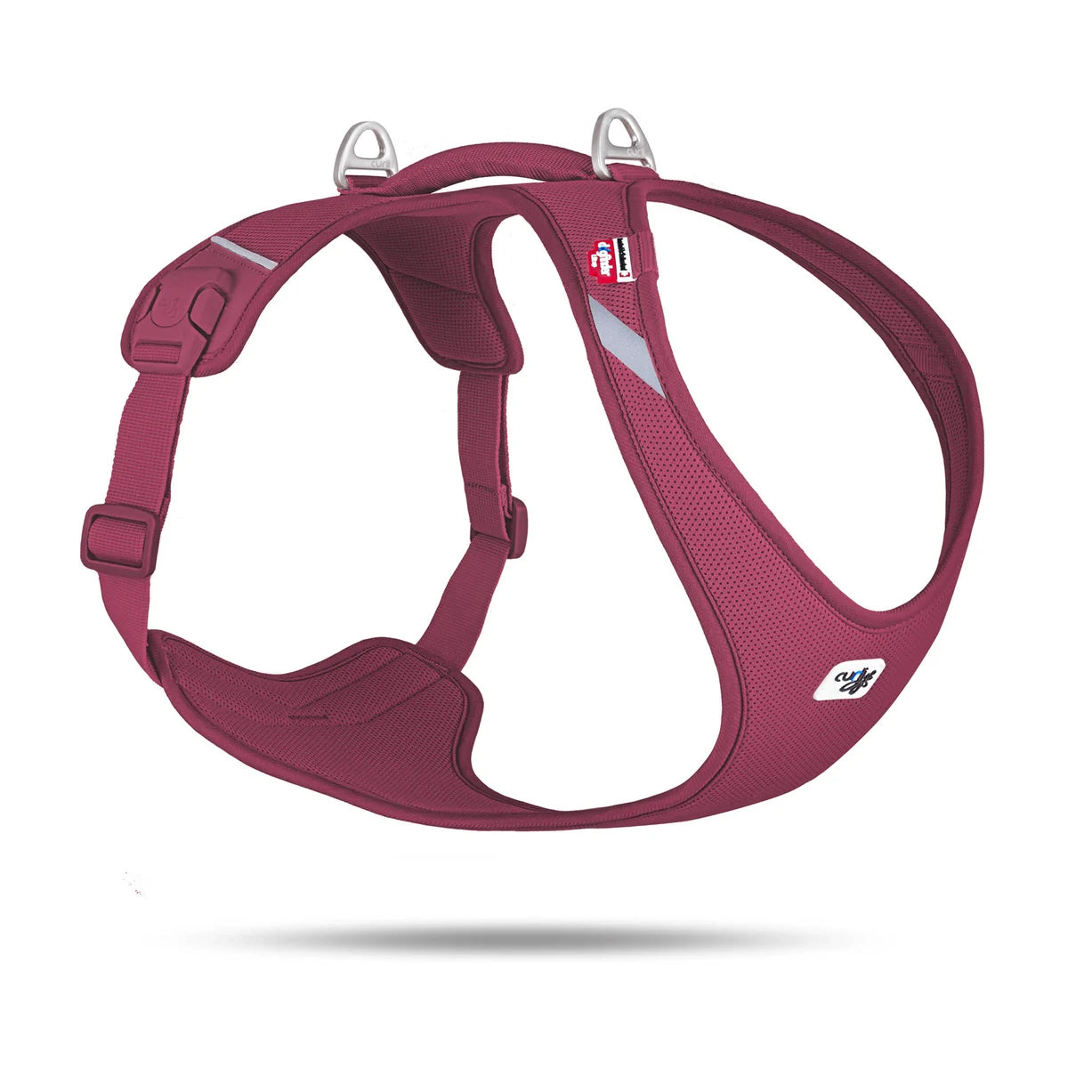 Curli Belka Comfort Air Mesh dog harness in ruby burgundy, breathable mesh comfort harness for medium to large dogs, studio photo.