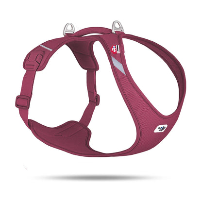 Curli Belka Comfort Air Mesh dog harness in ruby burgundy, breathable mesh comfort harness for medium to large dogs, studio photo.