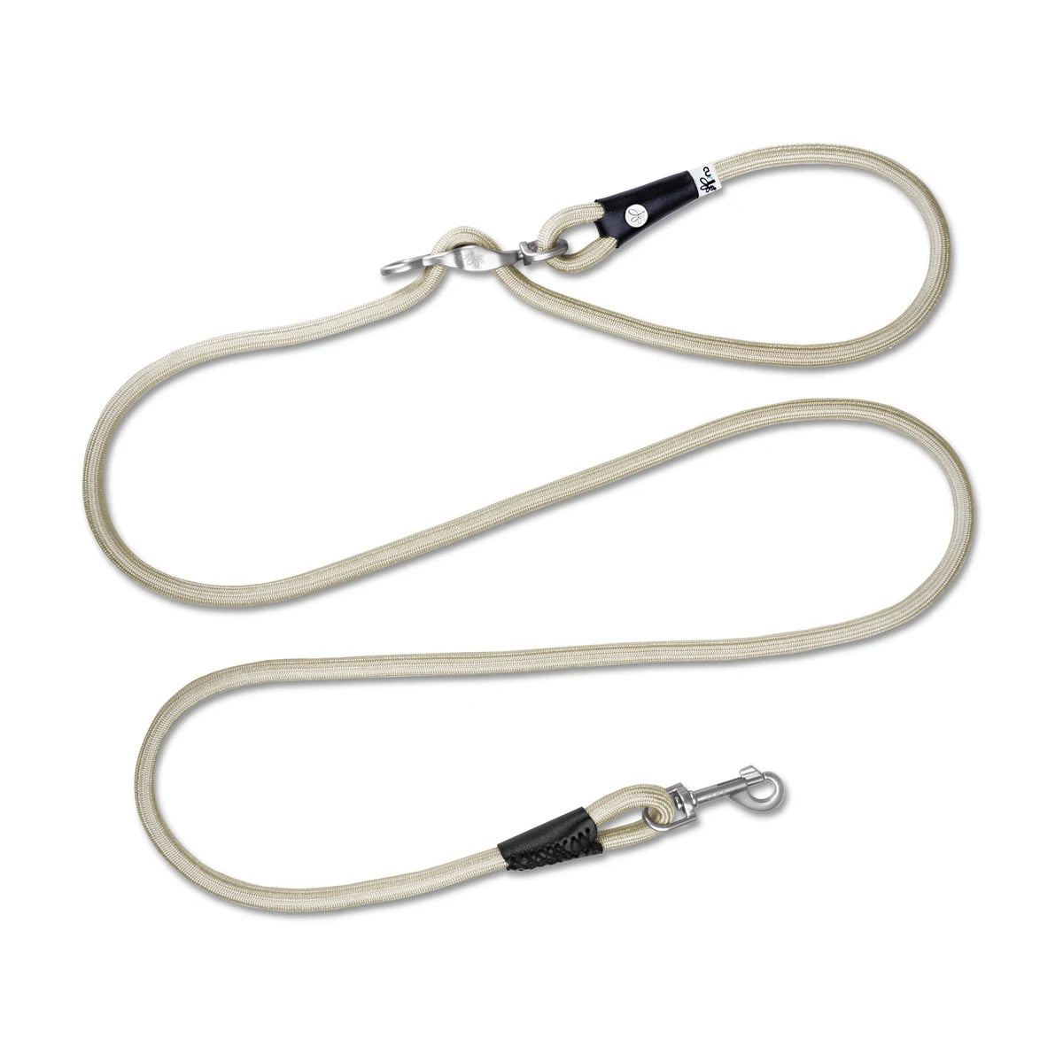 Curli Vario Comfort Leash in Light Tan – premium adjustable rope dog lead with snap in safety carabiner (size S or L)