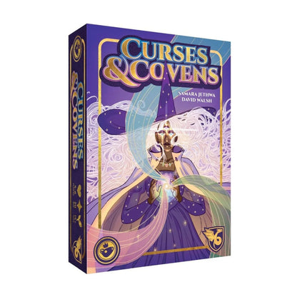 Curses & Covens card game box showing purple witch artwork and magical cover design