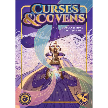 Front cover artwork for Curses & Covens bluffing card game by Samara Jethwa and David Walsh