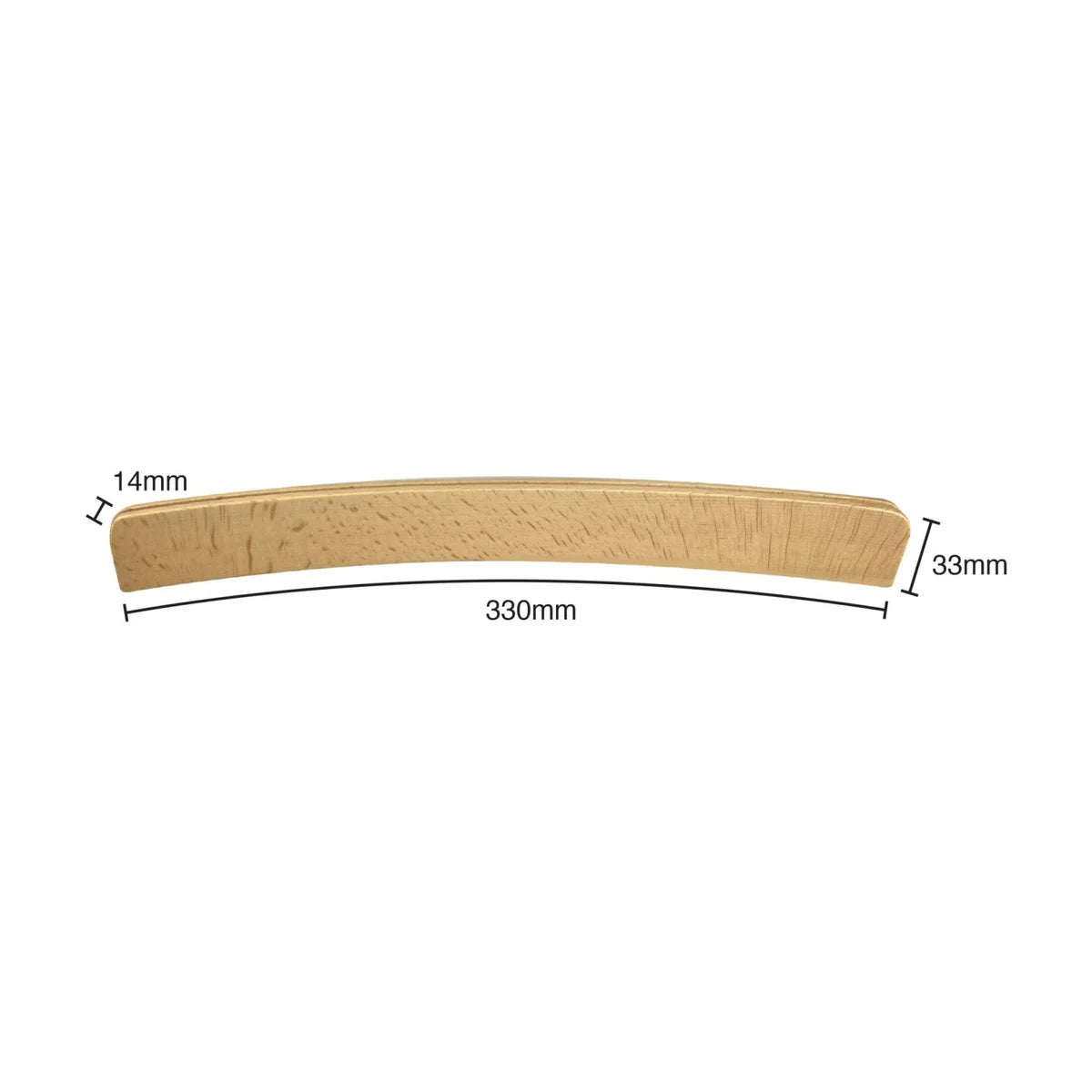 Curved playing card base dimensions showing 330 mm length, 33 mm height and 14 mm thickness