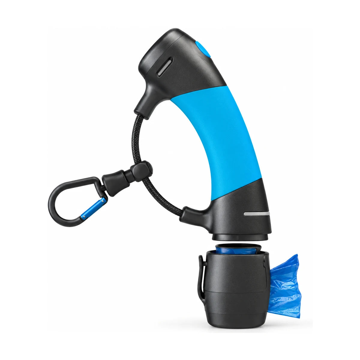 DGS Gismo dog leash handle in Electric Blue with leash carabiner and poop bag dispenser