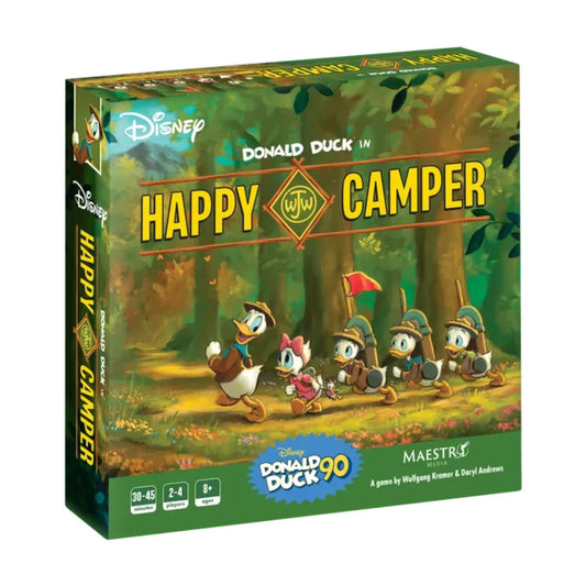 Disney Donald Duck in Happy Camper board game angled box image for family strategy game