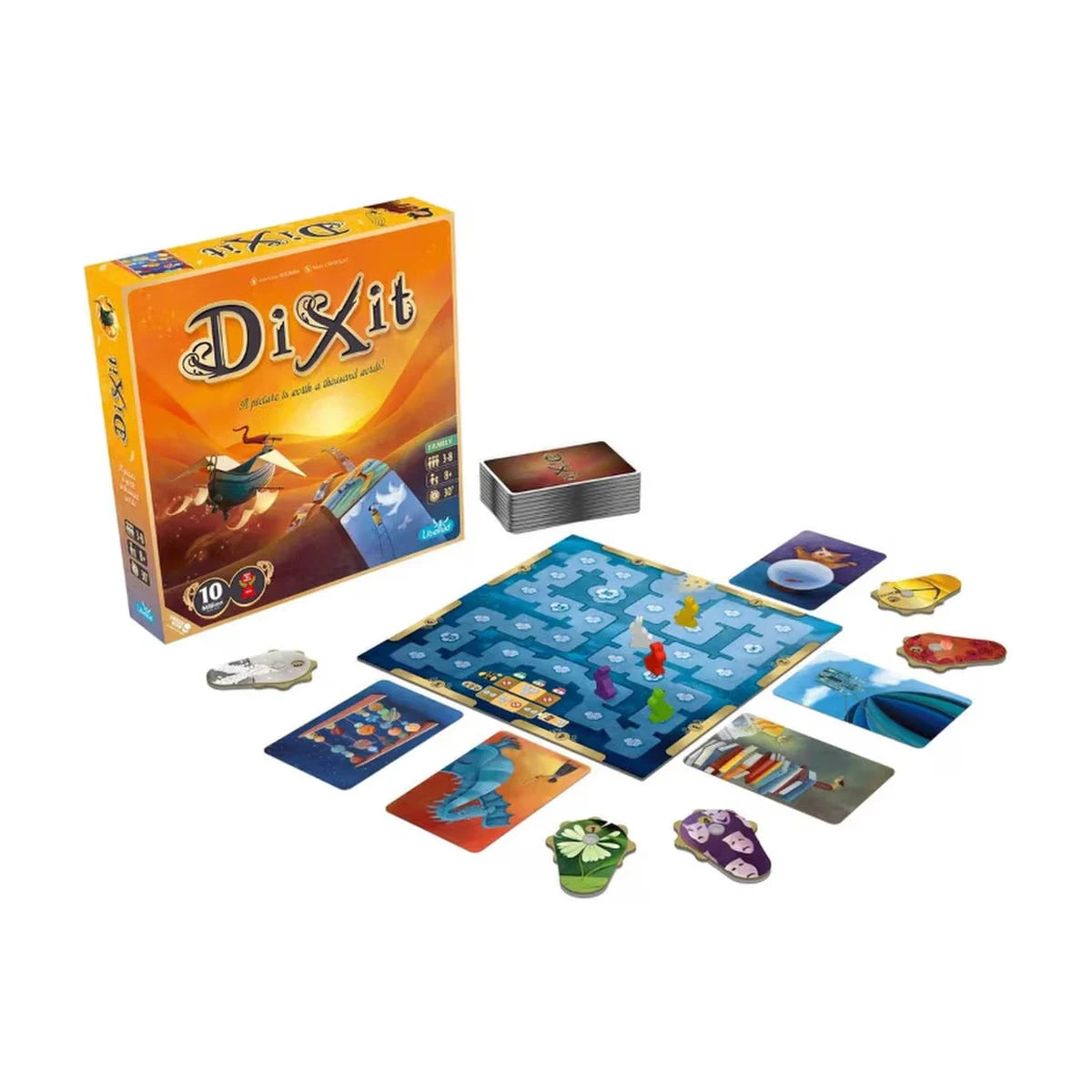 Dixit card game box with board cards and scoring pieces