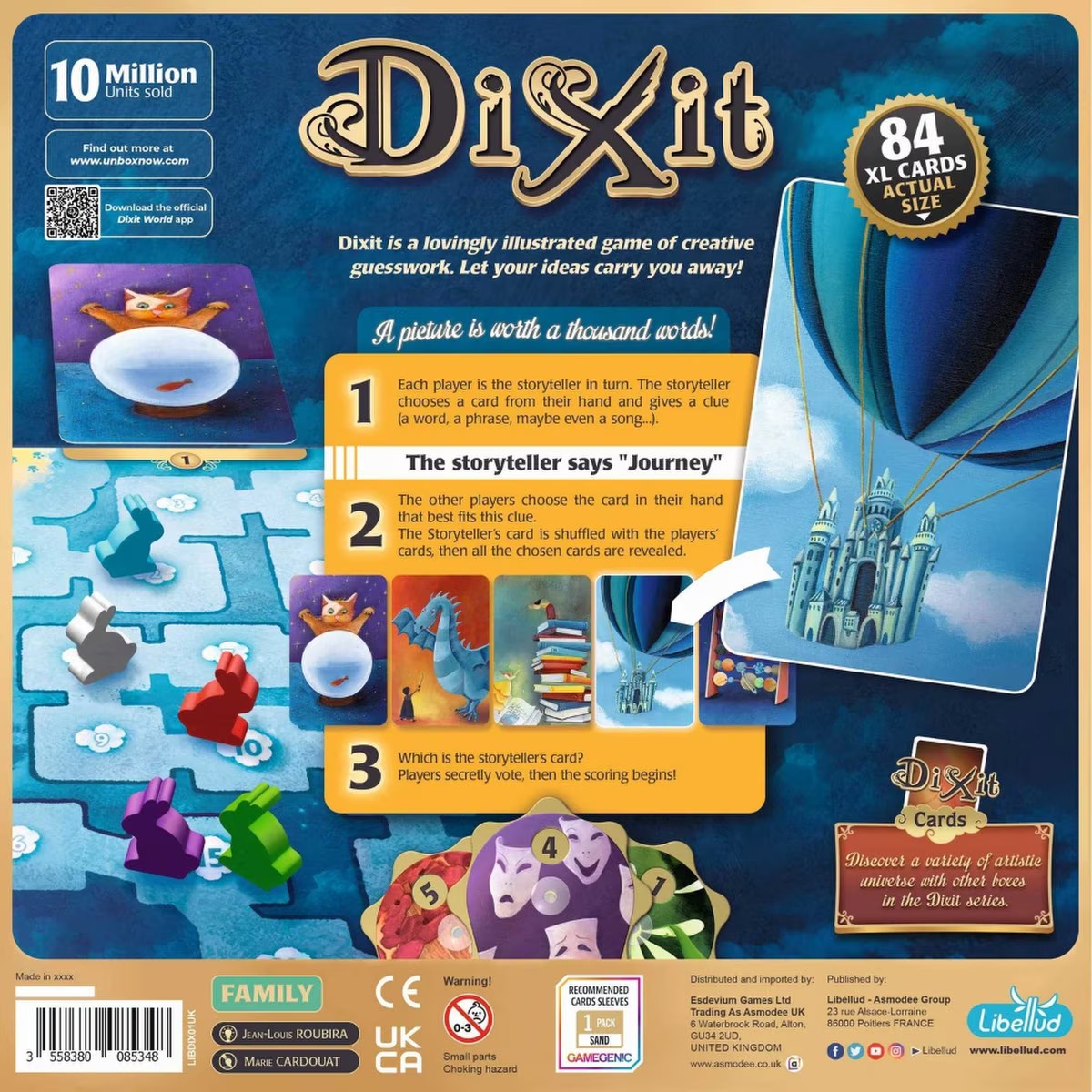 Dixit card game box back showing gameplay overview