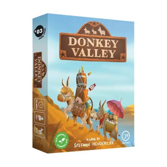 Donkey Valley Card Game box by Jolly Dutch featuring two loaded donkeys in a canyon