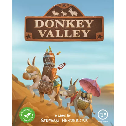 Donkey Valley Card Game cover artwork showing two pack donkeys climbing through a canyon