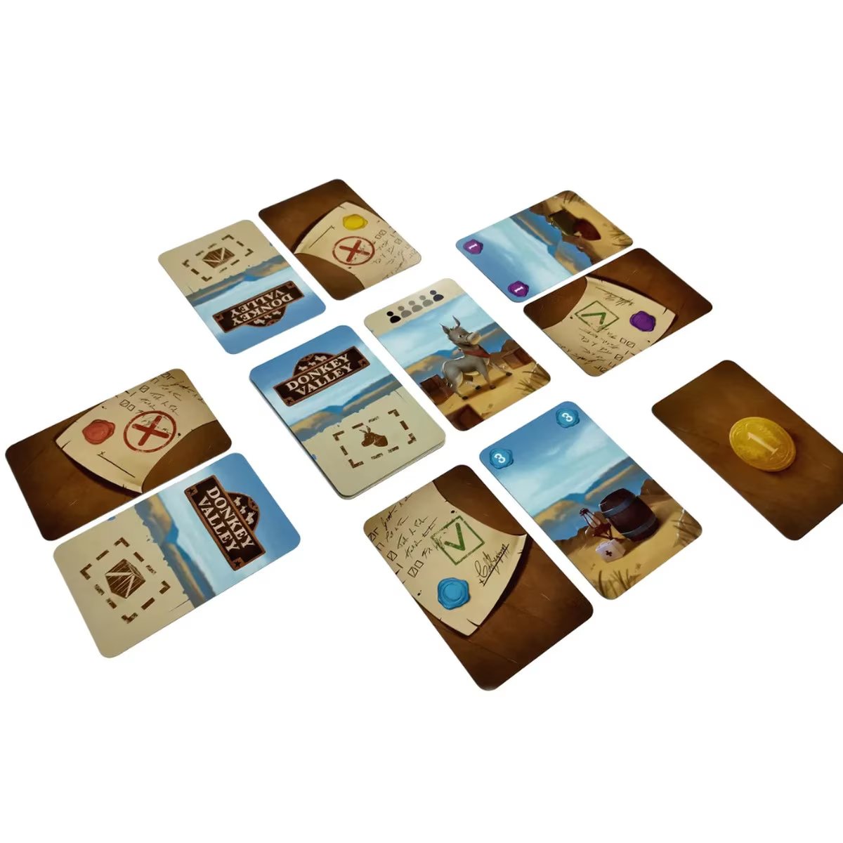 Donkey Valley load and contract cards arranged to show the face-down loading and approve or deny gameplay