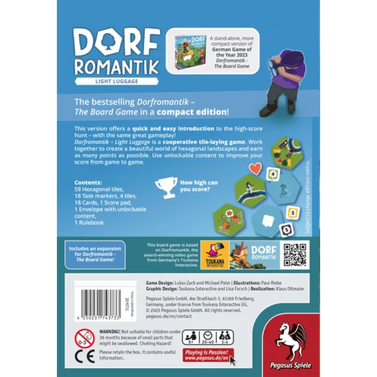 Dorfromantik Light Luggage board game back showing compact cooperative tile placement gameplay details