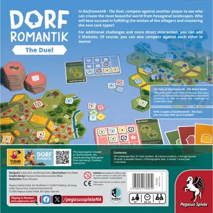 Dorfromantik The Duel board game back showing tile placement gameplay components and scoring boards