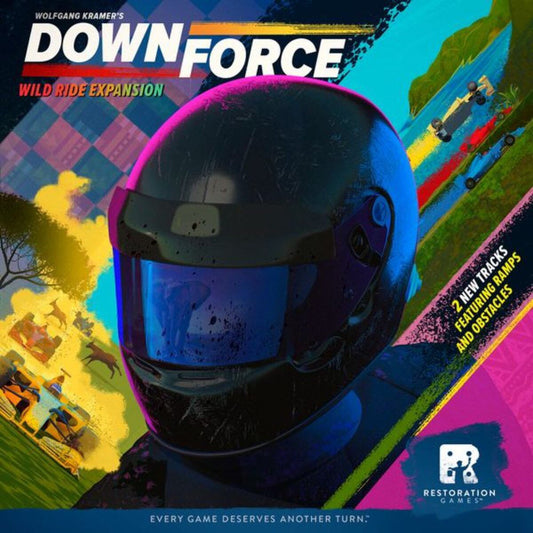 Downforce Wild Ride Expansion box front with black racing helmet and bold motorsport artwork