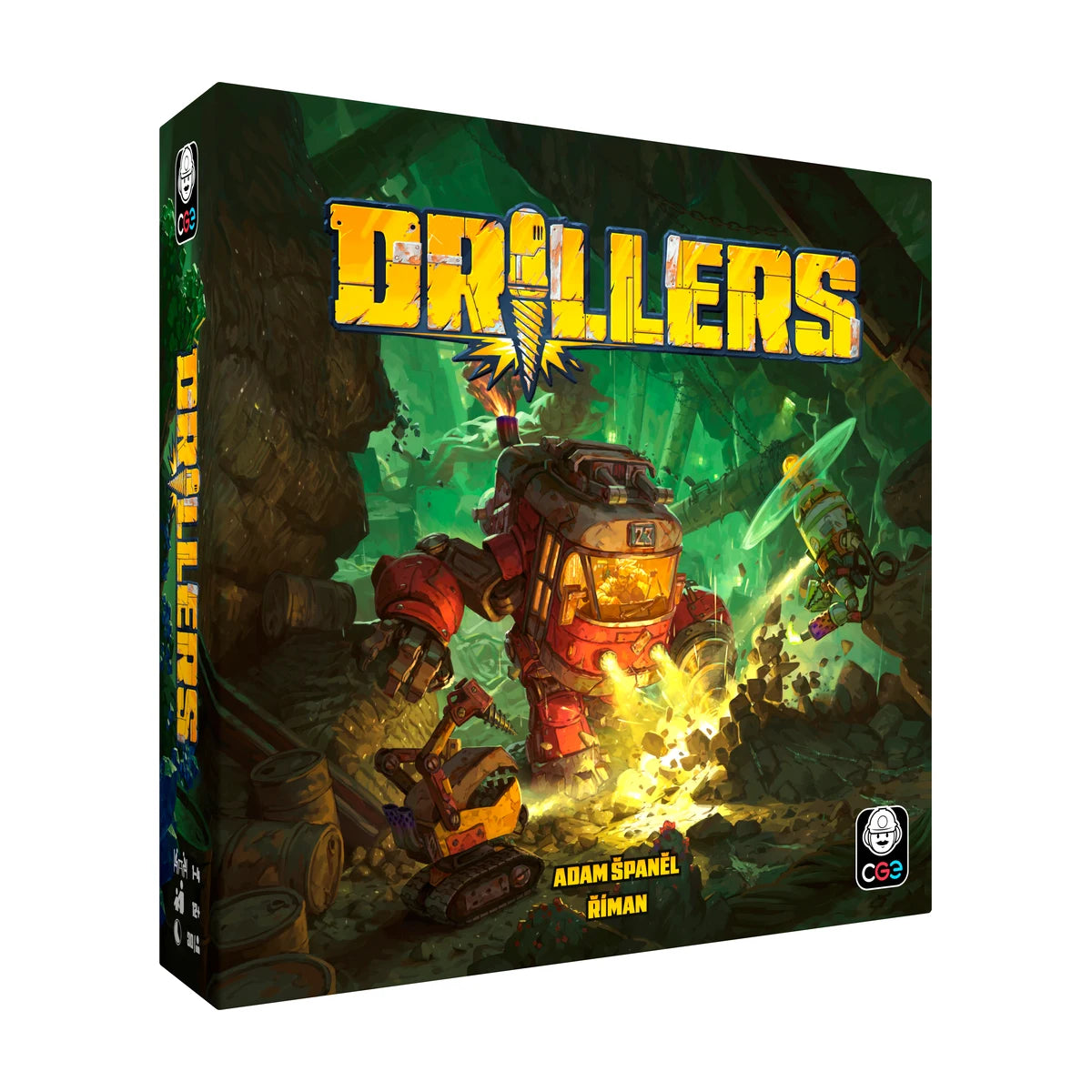 Drillers strategy board game box by Czech Games Edition featuring mining mech artwork