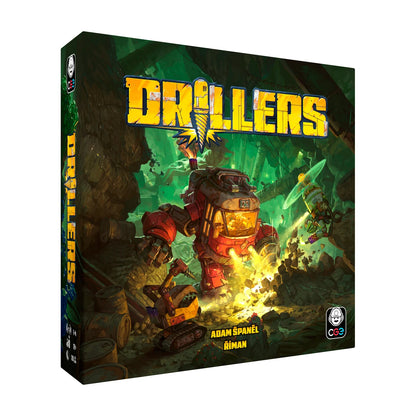 Drillers strategy board game box by Czech Games Edition featuring mining mech artwork