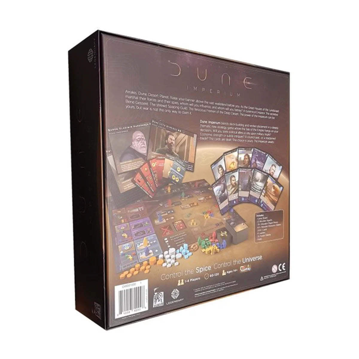 Dune Imperium board game box back showing gameplay and product details