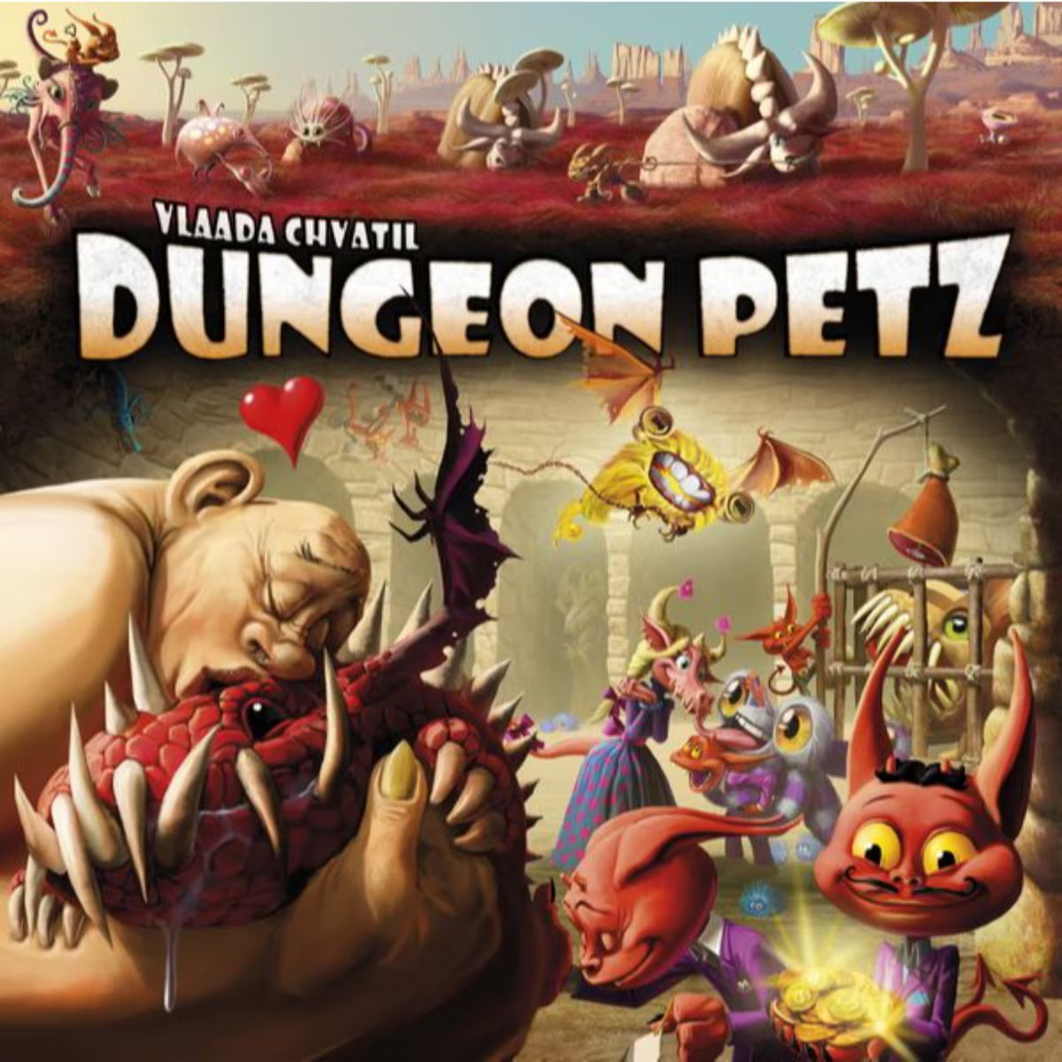 Dungeon Petz cover artwork showing monster pets and fantasy imp pet shop theme
