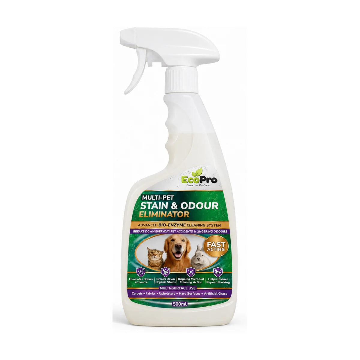 EcoPro Multi-Pet Stain & Odour Eliminator 500 ml spray bottle