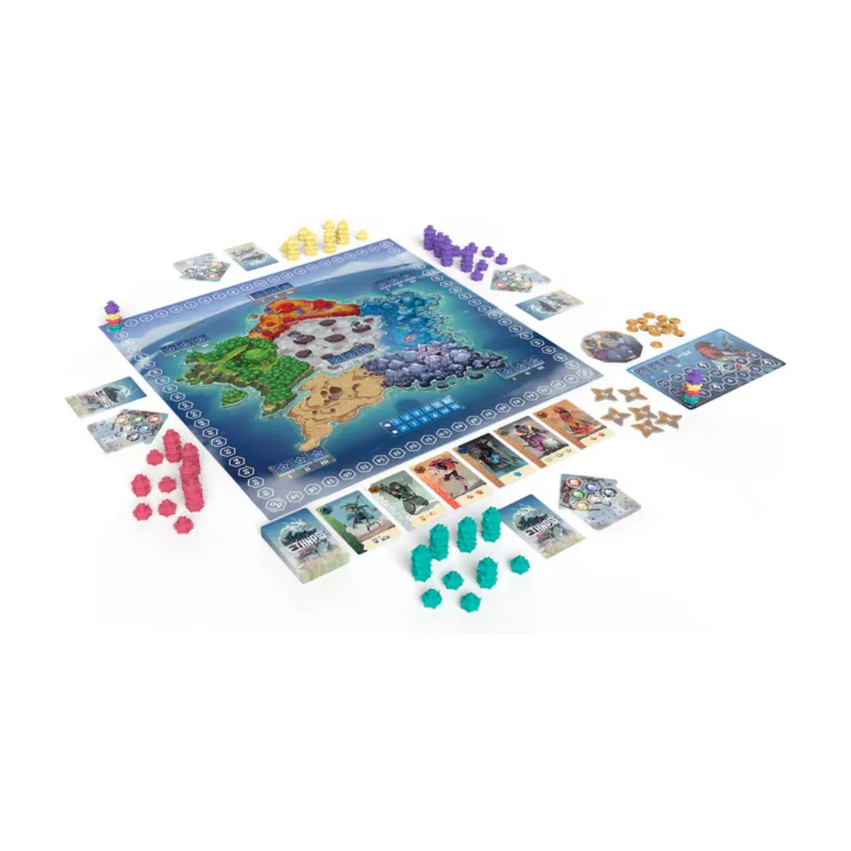 Ethnos 2nd Edition board game setup showing the game board, Ally cards, Control markers and player components