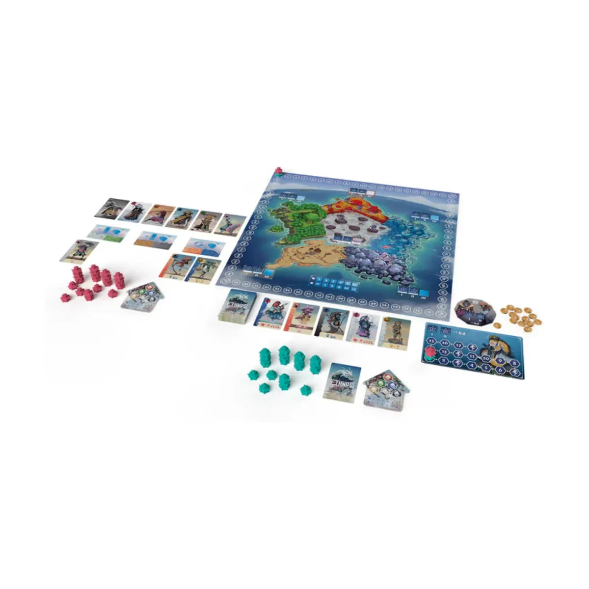 Ethnos 2nd Edition gameplay setup with Region board, Ally cards, Control markers and player reference components