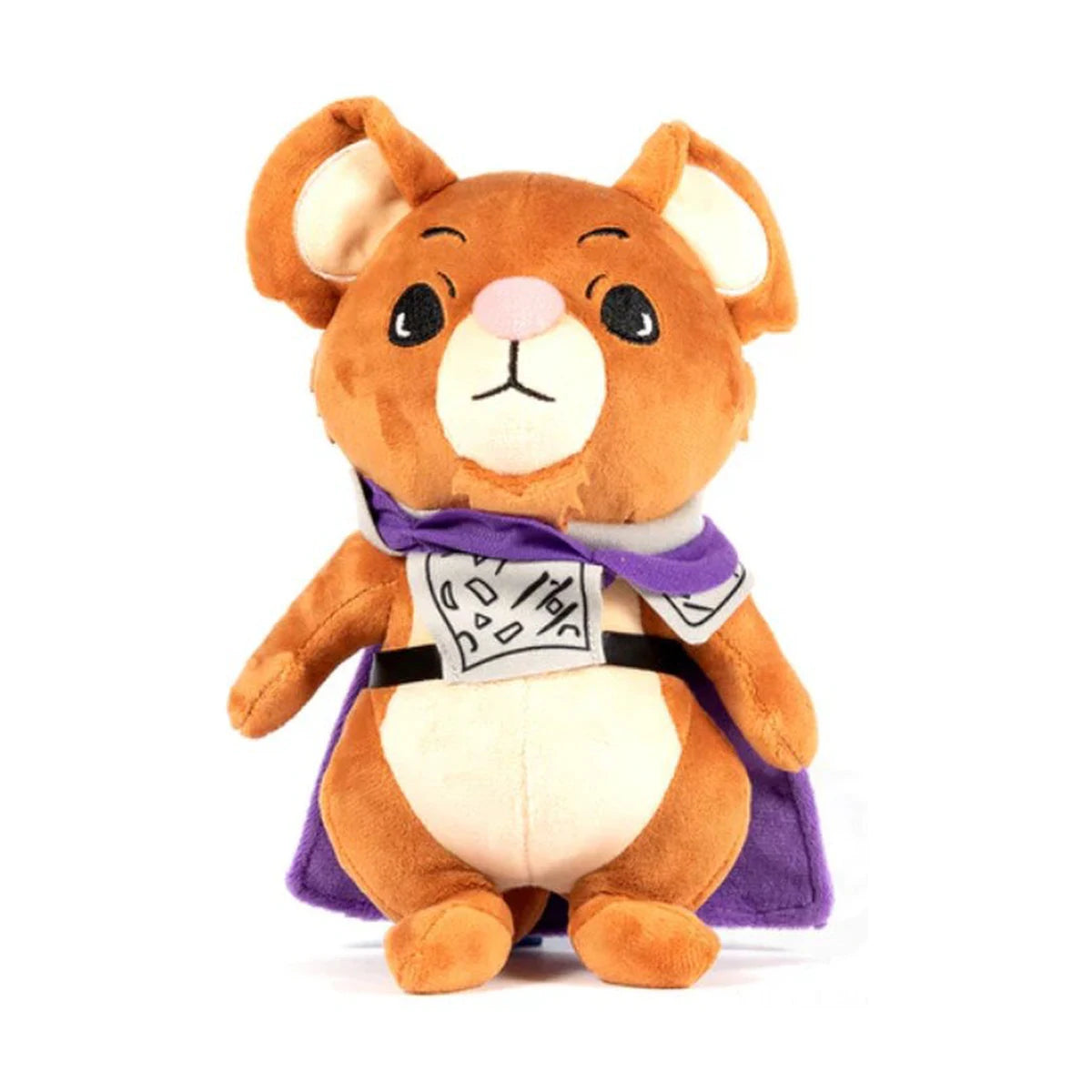 Everdell Cozy Critters Fynn Nobletail plush front view wearing a purple cape