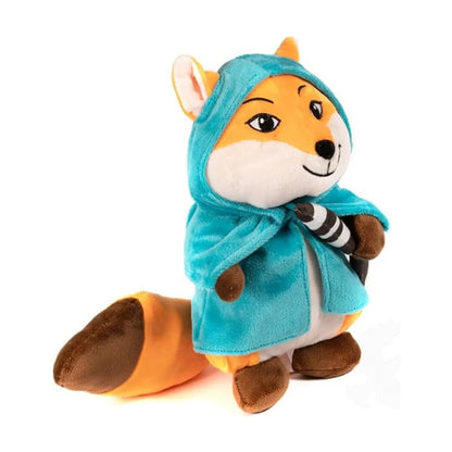 Everdell Cozy Critters Hero plush angled view showing teal cloak and orange tail