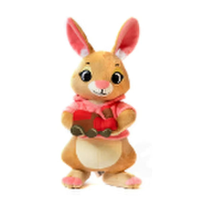 Everdell Cozy Critters Toymaker plush alternate front view holding a toy train