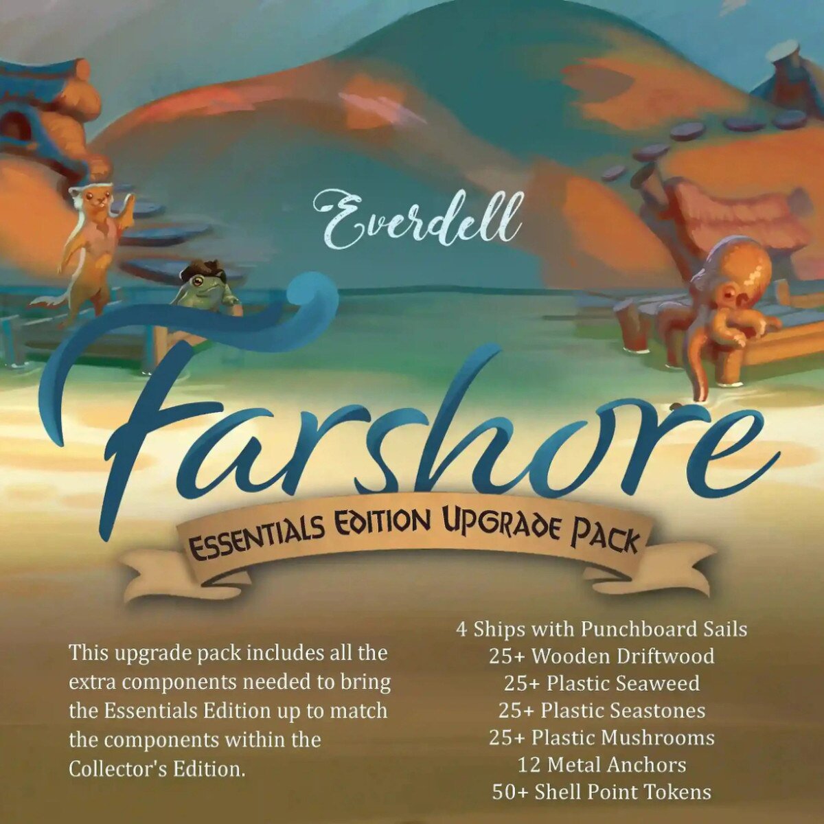 Everdell Farshore Essentials Edition Upgrade Pack showing included premium components