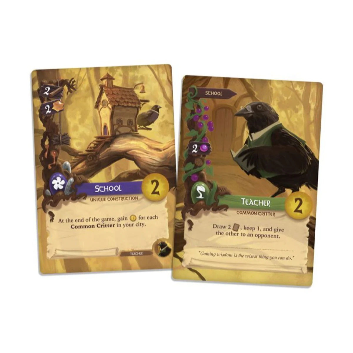 Everdell School construction card and Teacher critter card