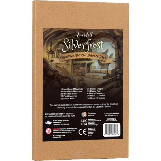 Everdell Silverfrost Essentials Edition Upgrade Pack packaging with premium component contents listed