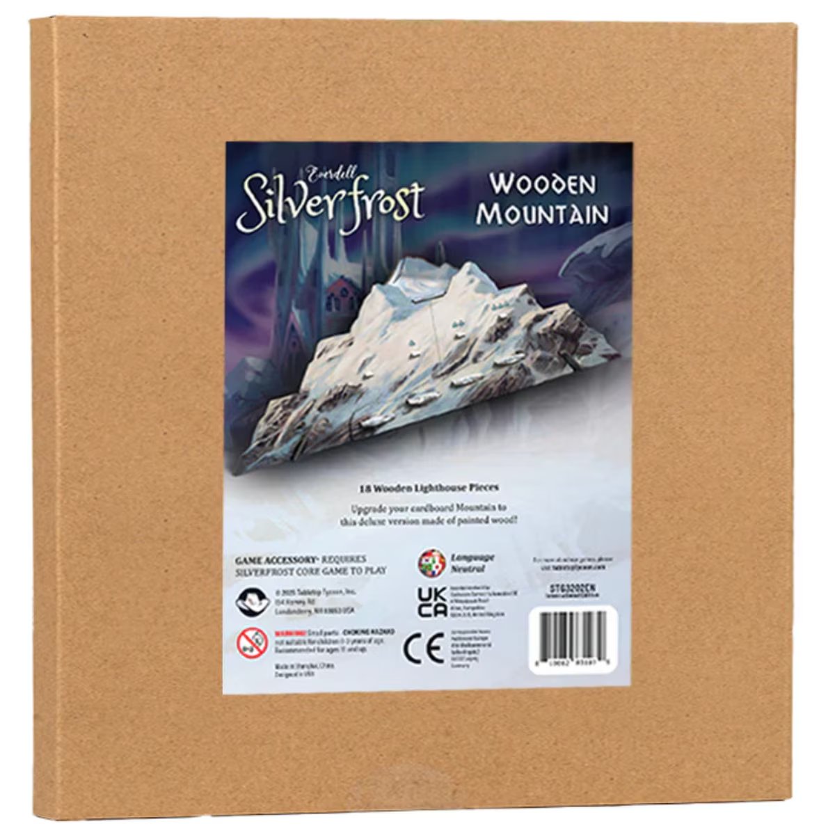 Everdell Silverfrost Wooden Mountain accessory packaging showing the painted wooden mountain upgrade