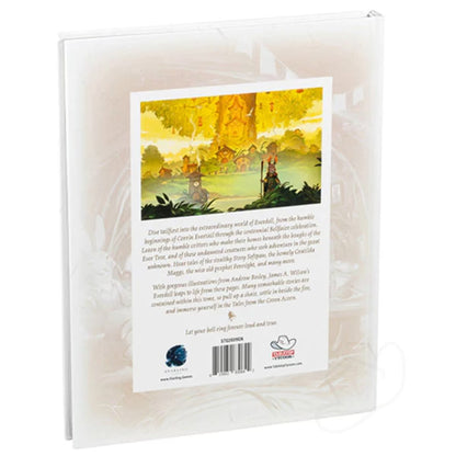 Back of Everdell Tales from the Green Acorn hardcover companion book with Everdell artwork and description