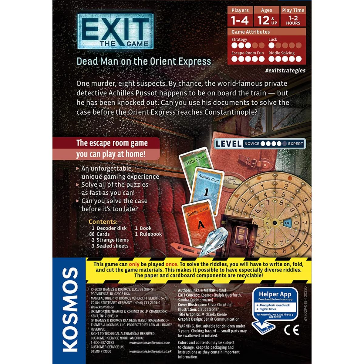 EXIT Dead Man on the Orient Express box back showing players age play time and game contents