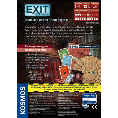 EXIT Dead Man on the Orient Express box back showing players age play time and game contents