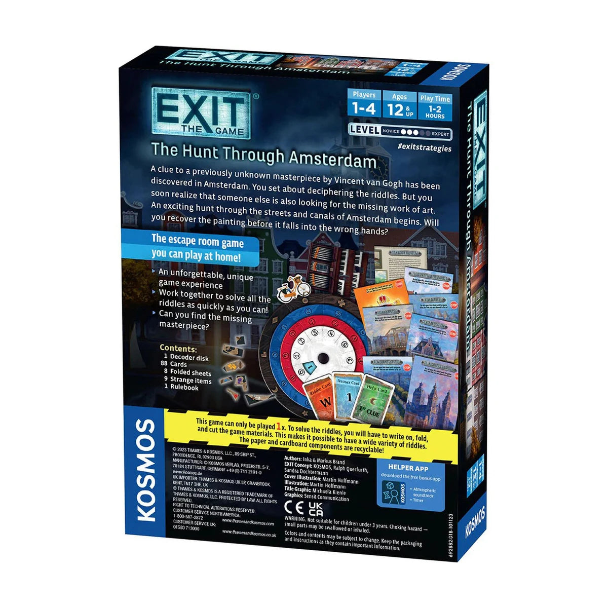 EXIT The Hunt Through Amsterdam board game box back showing contents players age and play time