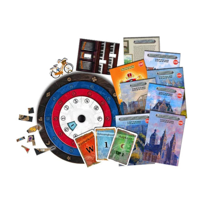 EXIT The Hunt Through Amsterdam game components with decoder disk cards folded sheets and strange items
