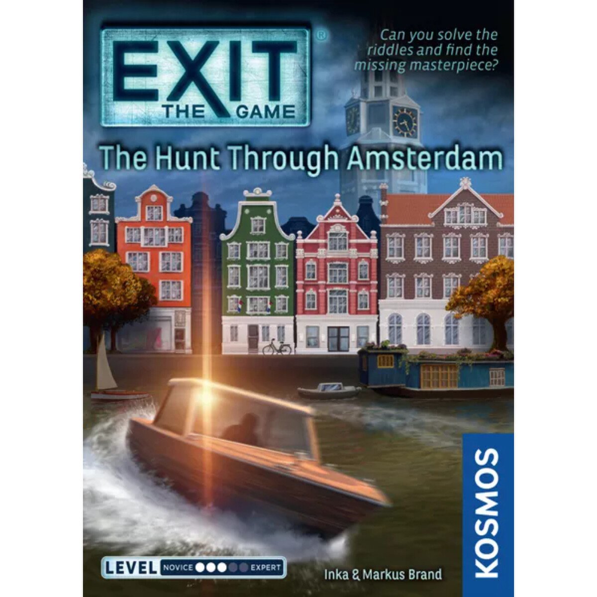 EXIT The Hunt Through Amsterdam cover artwork showing Amsterdam buildings canal boat and missing masterpiece mystery