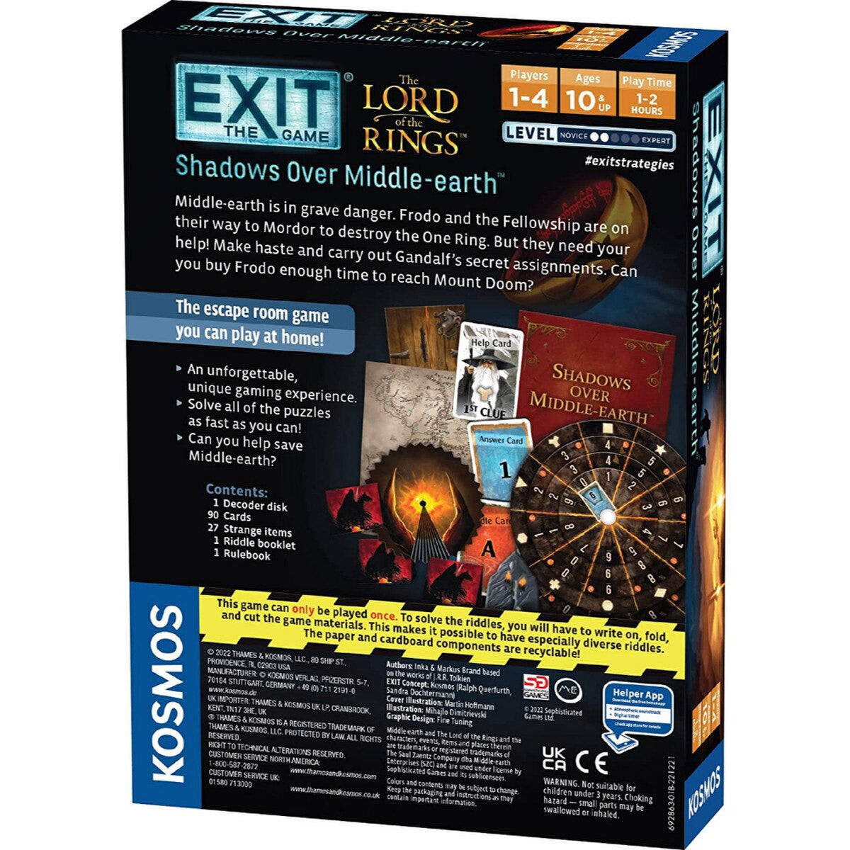 EXIT Lord of the Rings Shadows Over Middle-earth box back with game contents