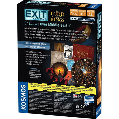 EXIT Lord of the Rings Shadows Over Middle-earth box back with game contents
