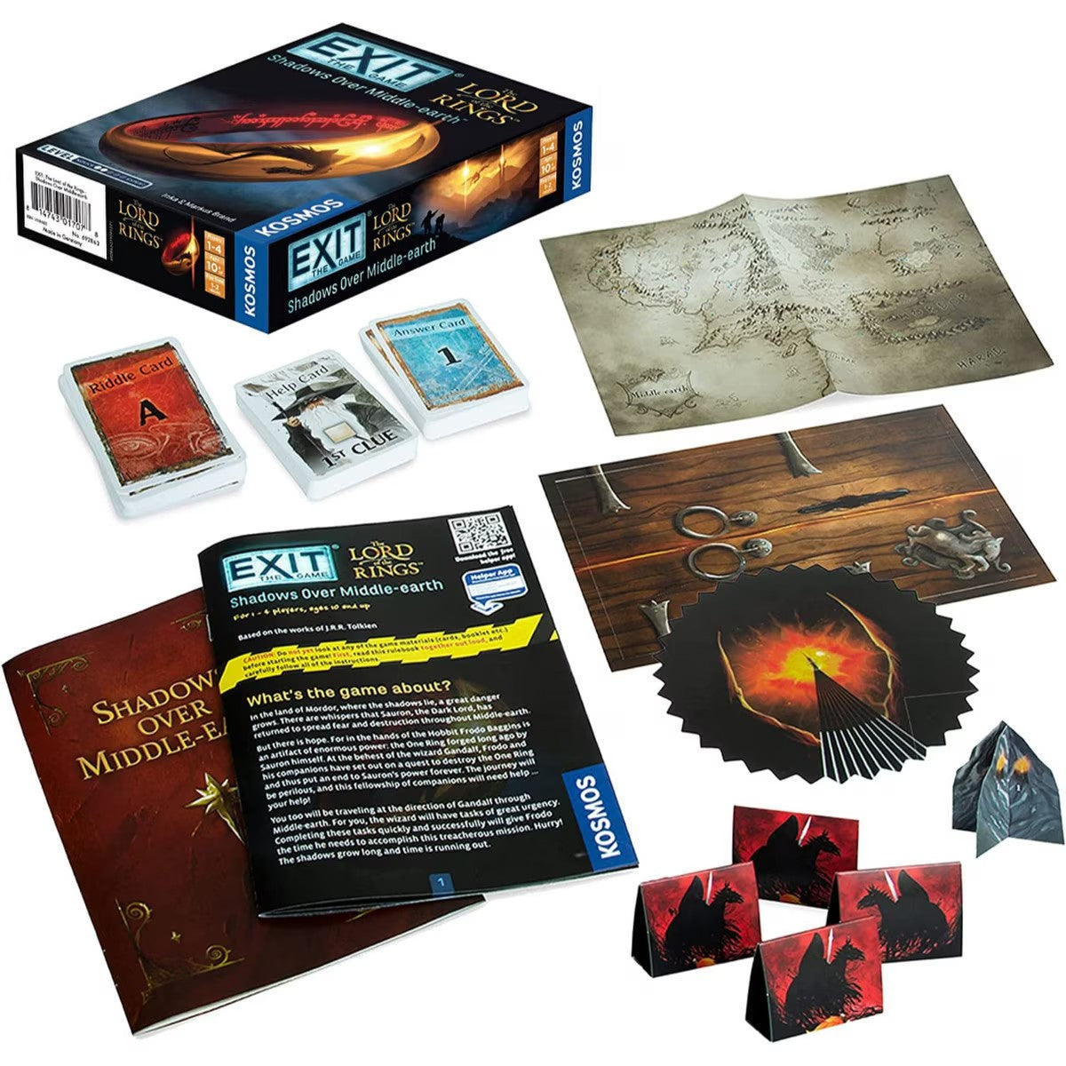 EXIT Lord of the Rings Shadows Over Middle-earth game components and puzzle materials