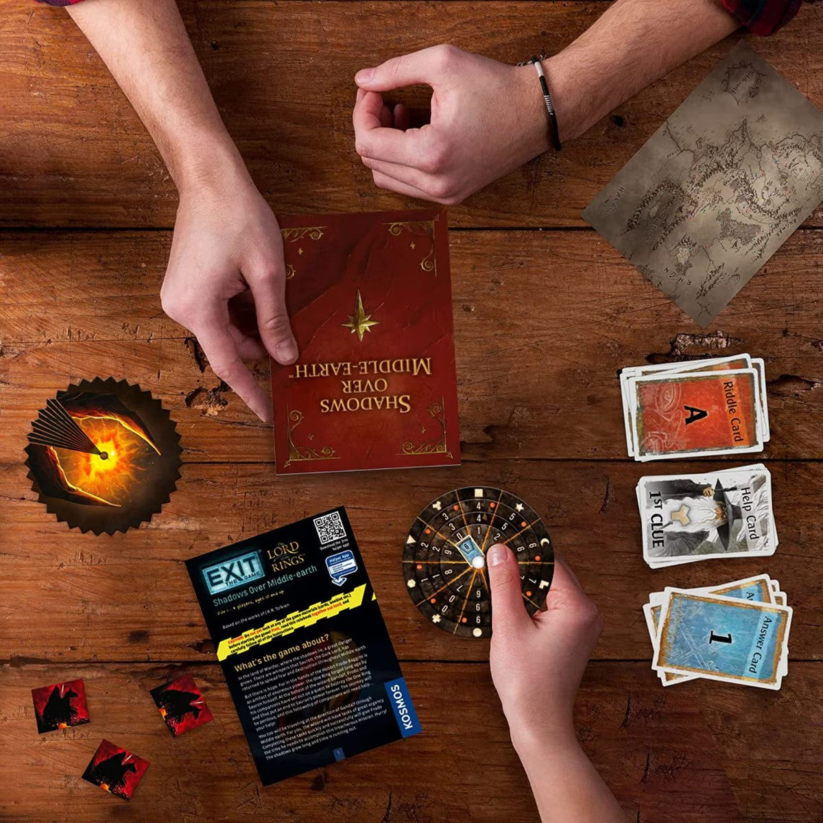 EXIT Lord of the Rings Shadows Over Middle-earth puzzle game being played on a table