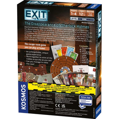 EXIT The Disappearance of Sherlock Holmes box back with contents and game overview