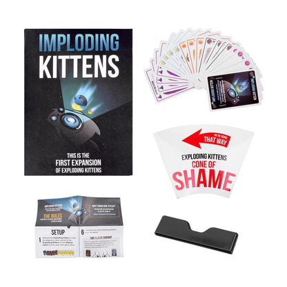 Exploding Kittens Imploding Kittens Expansion with cards, Cone of Shame, rules and card holder