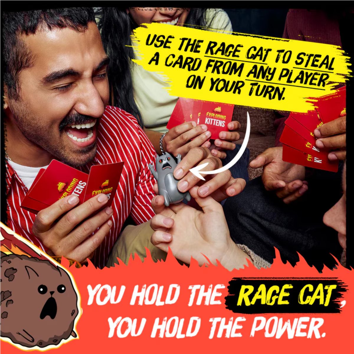 Exploding Kittens Rage Mode player using the Rage Cat to steal a card