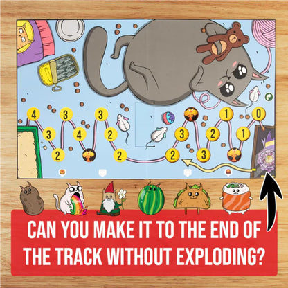 Exploding Kittens The Board Game board track showing the Calm Mode side with character spaces and route to the finish.