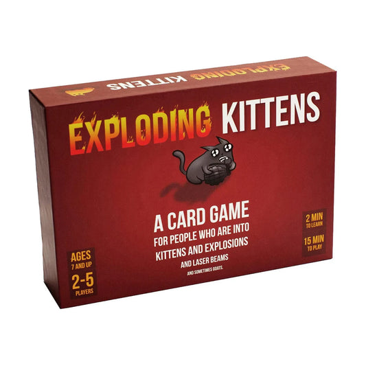 Exploding Kittens US Edition card game box for 2 to 5 players ages 7 and up