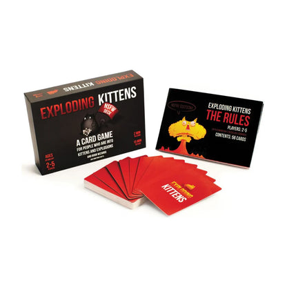 Exploding Kittens NSFW Edition adult card game box with rules booklet and playing cards