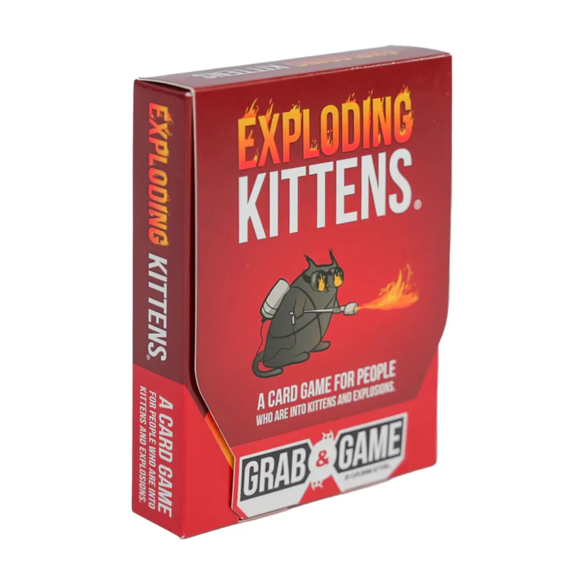 Exploding Kittens Original Grab and Game Edition card game box angled view